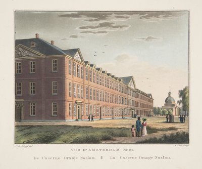 Vista de Ámsterdam No.21. De Caserne Oranje Nassau. La Caserne Orange Nassau, 1825 (grabado a mano) de Cornelis de Kruyff